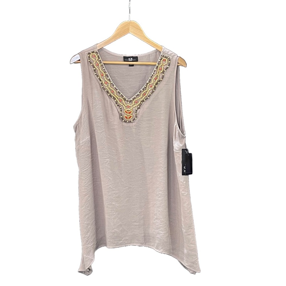AGB Taupe Sleeveless Beaded V-Neck 2X NWT
